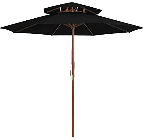 Makastle Sonnenschirm 270x270 cm mit Holzstange und Einzel-Seilzugsystem, Lüftungsöffnung, Doppeldach, 8 Rippen, Ampelschirm Marktschirm Gartenschirm Terrassenschirm, Schwarz