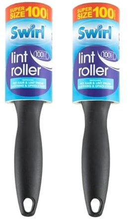 Swirl Lint Roller for Clothes, Lint Rollers for Pet Hair, Remover Roller, Extra Sticky Roller for Clothes, Carpet, Sofa, Furniture, Lint Remover Brush, 100 Sheets, Pack of 2, Blue, Black, One Size