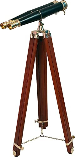 Prismáticos para adultos con trípode de madera, de pie, almirantes, de latón macizo, de cuero negro, totalmente funcional, decoración náutica para el hogar