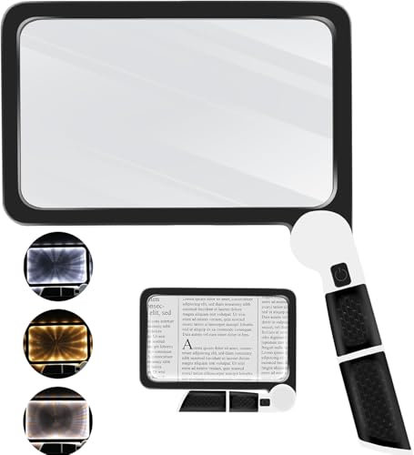 Lupe mit Led Licht, 5X Leselupe mit Beleuchtung Für Senioren Groß, Handlupe Rechteckige Ganze Seite Lupenbrille 48 Leds 3 Dimmmodi, Leselupen Ideal Zum Lesen, Bücher, Arbeit, SehschwäChe, Schwarz