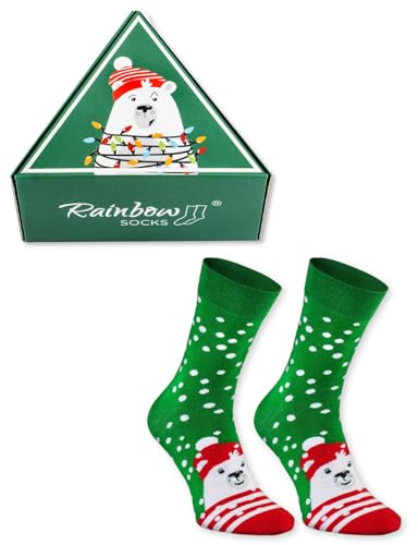 Rainbow Socks – dam herr julstrumpor i låda – 1 par, 1 x isbjörn, 36-40 EU