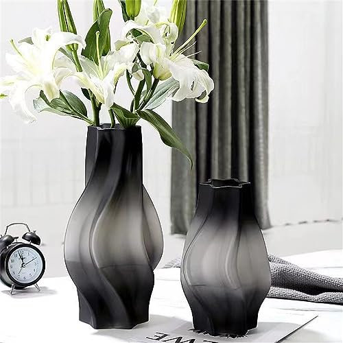 Surwin Vaso Decorativo da Interno, Sfumato Gradiente Fiori Vasetti Vetro Soprammobili Moderni per Regalo Decorazione da Tavolo Vaso Creativo, Piante Balcone Accessori -25/32.5cm (Grande,Grigio)