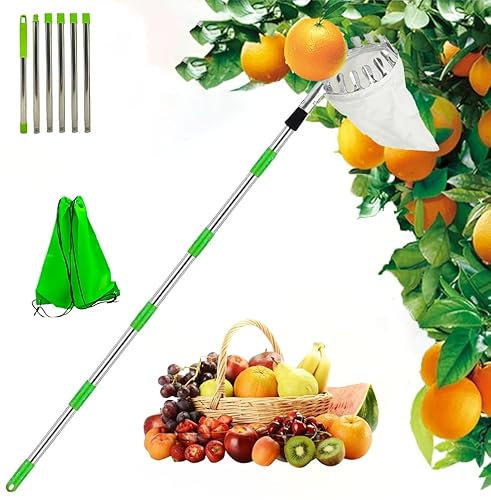 ApfelpflüCker Mit Teleskopstiel Edelstahl, ObstpflüCker Mit Teleskopstiel Metall, KirschpflüCker PflaumenpflüCker Outdoor Garten, ObstpflüCker Mit Teleskopstange, Obsternter Erntehelfer ø 150mm (2.4m)