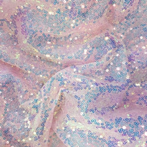 SYSUII 135cm * 1m Paillettenstoff Sparkly Stoff glitzernder Stoff Dekostoff Kostümstoff zum Nähen Stoff Tüll Pailletten-Stoff für Hochzeit Kleid Dekoration DIY Tisch Tutu Rock Party Deko - Rosa Blau