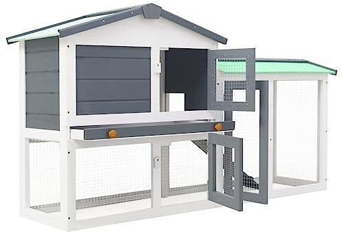 Coavain Kaninchenstall Grau und Weiß 145x45x85 cm Witterungsbeständig Kleintiergehege Vielseitig Einsetzbar Kleintierstall Meerschweinchen Sich Frei Bewegen Kaninchenhaus Einfacher Zusammenbau
