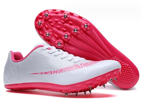 Track and Field Shoes Spikes Sneakers for Running Nails Race Shoes Training Sprint Athletic Lightweight Student Competition(Pink,5/36)