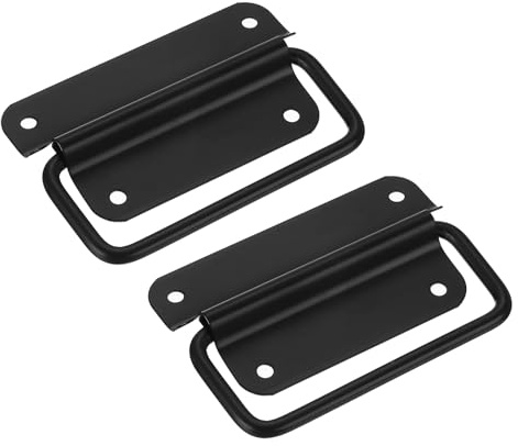 QUARKZMAN Asas para Baúl, 2 Unidades - Asas Plegables de Acero Inoxidable, Tiradores para Cajas de Madera, Cajas de Herramientas, Equipos Industriales, Tablas de Corte, Baúles (Negro)