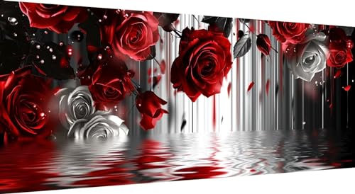 Qiaoqoo Rose Diamond Painting xxl 225x90cm, 5D DIY Diamant Painting Bilder Blume Diamand Painting Kinder mit Diamond-Painting Zubehör, Groß Diamant kunst Basteln Erwachsene, Home Décor Malerei