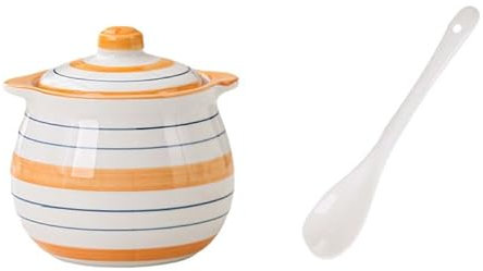 Zuccheriera in ceramica a doppio orecchio con cucchiaio per coperchio, barattolo di spezie dipinto a mano di grande capacità, scatola di condimento per condimenti, saliera decorativa 350ML/12OZ G