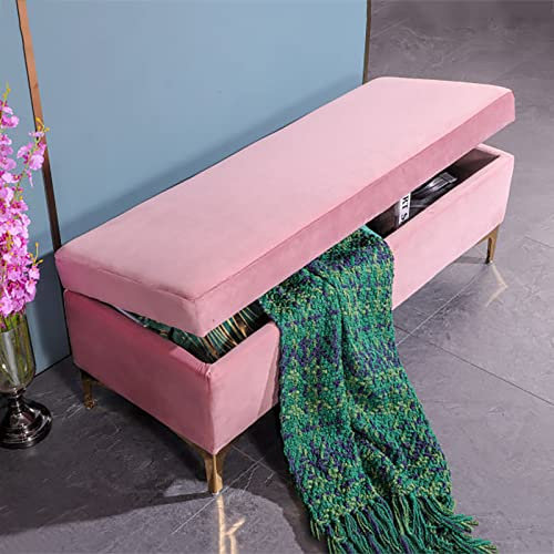 Generisch Wohnzimmer-getuftete Fußstütze, Hocker, Aufbewahrungstruhe, Eingangsmöbel, Moderne Bettbank mit Metallbeinen, gepolsterte Samt-Aufbewahrungs-Ottomane-Bank-Rosa 90 x 45 x 46 cm (35