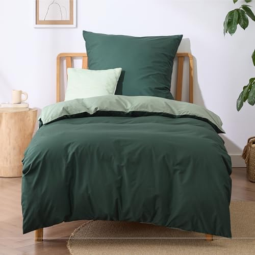 BEDSURE Bettwäsche 135x200 Baumwolle 2tlg. - Salbeigrün Set 1x 80x80 Kissen | 100% Baumwolle Bettwäsche-Sets mit Reißverschluss, OEKO-TEX Zert, Weich, Sicher, Atmungsaktiv, Hautfreundlicher Komfort