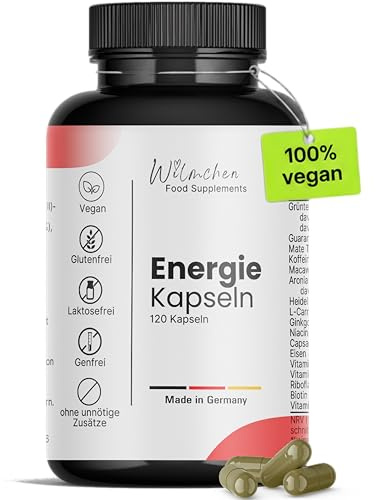 Energie Kapseln – natürliches Koffein aus Grüntee, Guarana & Mate | 111,5 mg Koffein pro Tagesdosis statt Koffein-Anhydrat – 120 vegane Kapseln, 2 Monatsvorrat – B-Vitamine bei Müdigkeit