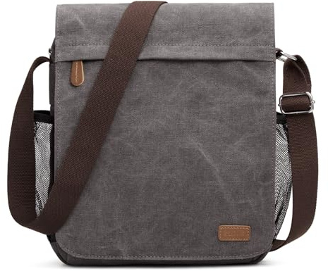 S-ZONE Herren Umhängetasche 12,9 Inch Mittel Vintage Canvas Messenger Bag Aktenktasche Schultertasche Bürotasche Kuriertasche Arbeitstasche