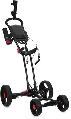 4 Wheel Folding Golf Pull Push Cart Golf Trolley Golf Bag with Umbrella Cup Holder Outdoor Team Sport