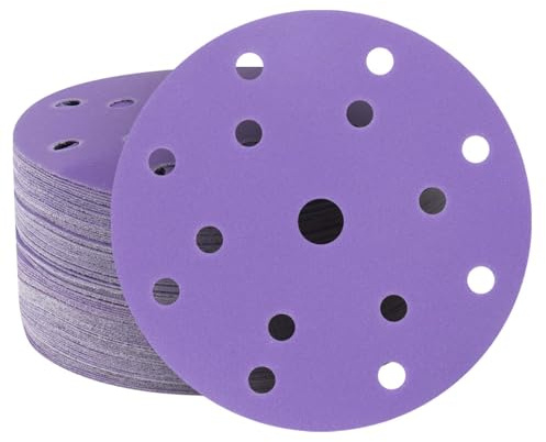 FASTPLUS 50 Disques de Ponçage 150 mm, Film Violet, Grain 1200, 15 Trous | Disque Abrasif 150mm Dos Autoagrippant pour un Remplacement Rapide, Adapté au Bois, Métal et Préparation de Carrosserie