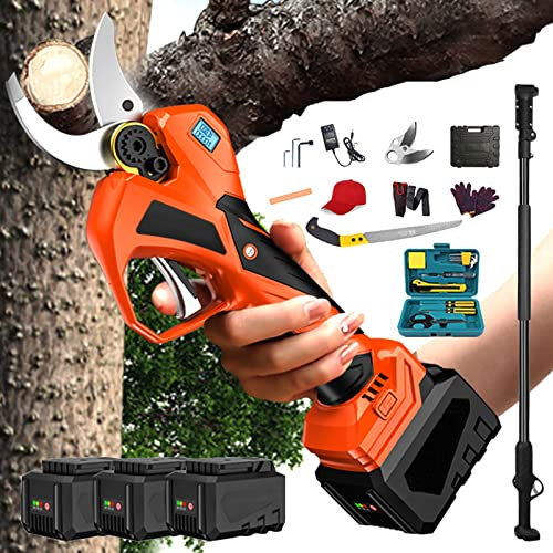 CCYENG Sécateur électrique sans Fil avec indicateur de Temps de Coupe, sécateur électrique Professionnel sans Fil 21 V avec Perche d'extension, diamètre de Coupe de 54