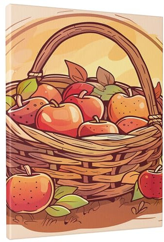 Autumn Harvest Basket Canvas Wall Art, Earth Tones Fruit Poster Prints, Rustic Wall Art Home Aesthetic Decor For Kitchen, Dining Room, Entryway, Unframed 12x16 Inch