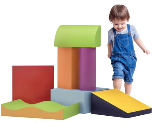 HOMCOM 7 TLG. Schaumstoff Bausteine für Baby & Kleinkinder Mehrfarbig | Kinder Softbausteine, Toben & Klettern Bauklötze, Weiche Riesenbausteine, Bauspielzeug, Schaumstoffblöcke, Schloss-Set