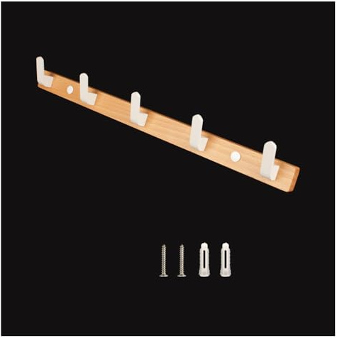 HQTS Porte Manteau Mural Bois et Blanc Alliage d'aluminium Coat Rack 45cm Porte Peignoir Salle de Bain avec 5 Crochets