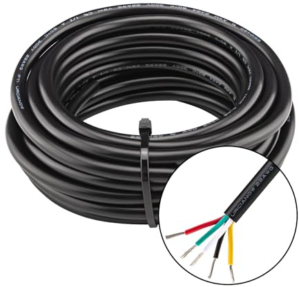 URCIANOW Câble Électrique 5 Conducteurs 22 AWG, 5 x 0,3 mm², 5 m, Gainé PVC, 300 V, 3,5 A, Fil de Cuivre Étamé, pour Éclairage Basse Tension, Projets DIY, Haut-Parleurs - Noir