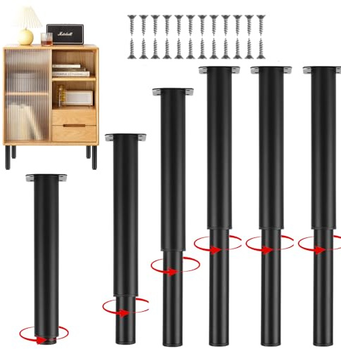 DAJAVE 6 Stück Möbelfüße Set 25-42cm Möbelfüße Verstellbar, Möbelfüße Höhenverstellbar Metall Schwarz Möbelbeine, Möbelbeine für Schrank Fernsehschrank Bett Sofa Nachttisch Lehrstuhl Stützfüße