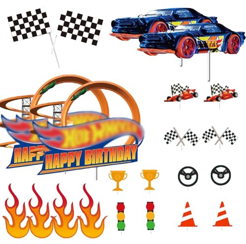 20 Pcs Car Cake Topper, Racing Auto Car, Happy Birthday Cake Decorations, Race Car Cupcake Toppers for Girl, Kids, Men Birthday Race Car Party Supplies | Food-Grade Paper Material, Racing Car Design, 20 Pcs Birthday Decorations, Glitter Non-Shedding Safe