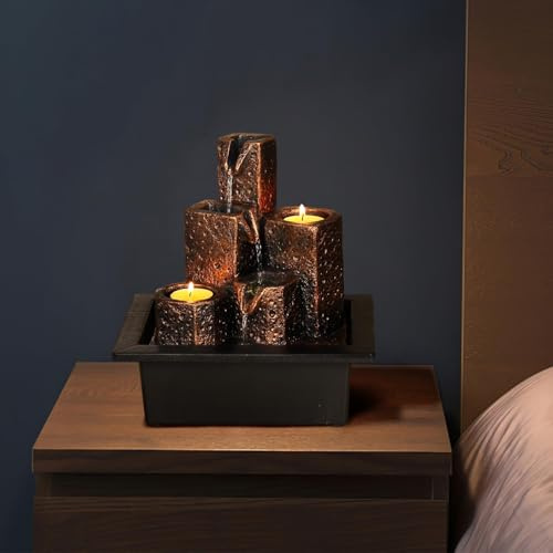 YOQUATE Water Fountains Indoor Mar Themed Small Water Fountain with Candles Holes for Home Decor Meditation (Mar)