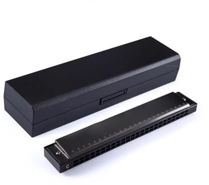 Professional Mundharmonika 24 Löcher Tremolo-Mundharmonika Messingzungen Und Verdickte Edelstahlabdeckung(Black)