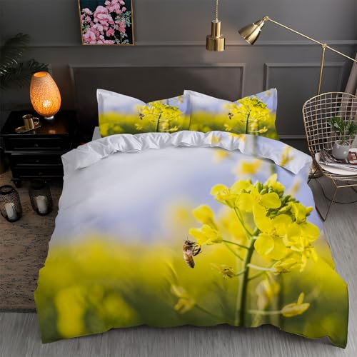 LLSZAHD Parure de Lit 220x240 Adulte MotifJaune - Housse de Couette 220x240 2 Personnes en Microfibre Colza Housse Couette avec Fermeture éClair, 2 Taies d'oreiller