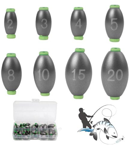 TYBYBB 50 Stück Angelblei Grundblei Laufblei Angeln Dropshot Angel Gewichte Blei 2g 3g 4g 5g 8g 10g 15g 20g Karpfenblei Lotblei Sinkblei Stabblei Tropfenblei Sinker Angeln Olive Bleie Set
