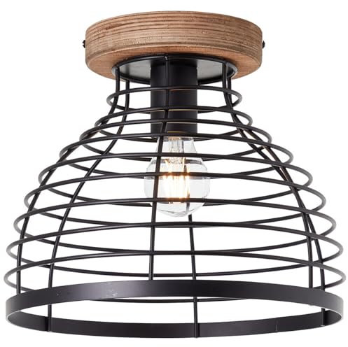 A.S. Création Deckenleuchte in Braun Schwarz aus Holz - Vintage Lampe Dimmbar DD128489 - Industrial Innenleuchte - 30cm (B) x 25cm (H)
