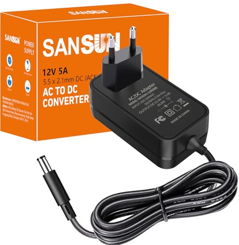 12V 5A Netzteil 60W AC DC Adapter (Eingang 110V-220V, Ausgang 12 Volt 5 Amp 60 Watt) DC Konverter LED Treiber Beleuchtung Trafo für 12V 5A Flexible LED Band Strip Light (1PCS)