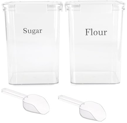 ZoeQide Set di 2 coperchi per zucchero, 5 l, senza BPA, contenitore ermetico da cucina, contenitore impilabile, trasparente, per farina, zucchero, cereali, ingredienti da forno, scorte di alimenti