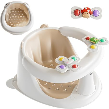 Bath Seat Baby 6+ Months,Toddler Baths Support Seat for Babies Sitting Up, Non SlipBaths Chair with Spin Toys,Toddler Feeding Seats Play and Relaxation,Safe Tub with Suction Cups,Soft Cushion