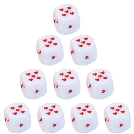 Laikoutd Packung Mit 10 Weißen Runden Eckwürfeln (25 Mm) Liebes Herz Punkten Für Partys Acryl 6-seitiges Rundes Eckset Kleine Bunte Würfel Liebes Punkten Quadratischer Spielblock
