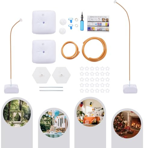 Balloon Arch Stand Kit, 2-Pack 5ft & 8ft Metal Half Arch Balloon Stand with Accessories Bendable Frame for DIY Wedding Birthday Party Decor (Golden, White)