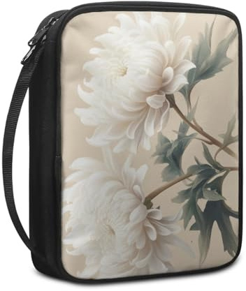 Bibelhülle Hellbraune Blume Buchtasche für Männer Frauen Tragbar Buchhülle Stoff Leinwand Polyester Bibel Zubehör mit Reißverschluss Griffen Bibel Hülle 27.5x22.5x5.5 cm