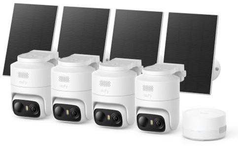 eufy Security eufyCam C37 con 4+1 Videocamere, Telecamera Wi-Fi Esterno 2K | Senza Fili, Tracciamento IA 360° con pan e tilt, Pannello Solar, HomeBase Mini, Riconoscimento facciale.