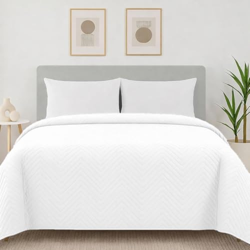 Home Oase Tagesdecke 220x240 cm – Wendedecke aus 100 % Polyester – Weich, pflegeleicht & modern – Bettüberwurf & Kuscheldecke für Doppelbetten (Weiss)