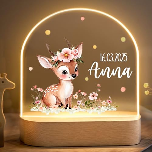 Little Deco Personalisiertes Nachtlicht für Babys - Rehkitz | Nachtlampe mit Namen - Geschenk zur Geburt Mädchen - Personalisiertes Babygeschenk Geschenk zur Taufe - Kinderzimmer Deko