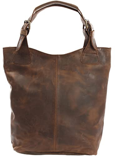 LECONI Henkeltasche Echt-Leder Vintage-Look Damentasche Handtasche für Damen Shopper für Freizeit, Büro oder Shopping Beuteltasche Frauen Ledertasche 34x35x10cm schlamm LE0033-wax