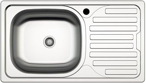 MABEL Lavello Cucina 1 Vasca con Gocciolatoio Incasso Acciaio Inox 201 con Finitura Spazzolata Facile da Pulire Profondità Vasca 15 cm - L 76 cm x P 43,5 cm