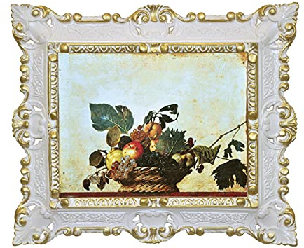 Idea Casa Quadro Caravaggio Cornice Stile Barocco in Vari Colori Stampa Finto Vintage cm 45X37 (Bianco e Oro)