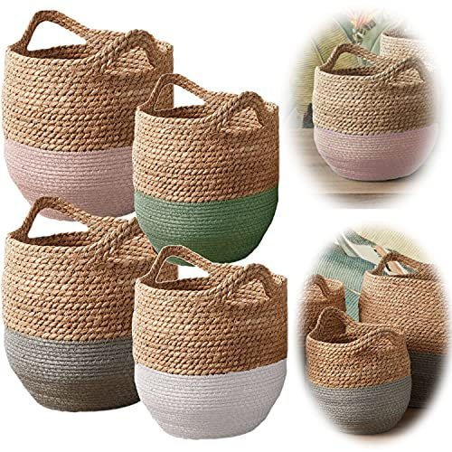 LS-LebenStil Seegras Blumentopf Ibiza 22x21cm Rosa Braun Übertopf Blumenkorb Pflanztopf Textil-Topf