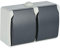 Electraline 605908 Toma de Pared Horizontal Doble, 2 Tomas Schuko 16A 2P + T, con Tapas, Apto para ambientes Exteriores y húmedos, protección IP44, Aquatop, Gris/Antracita