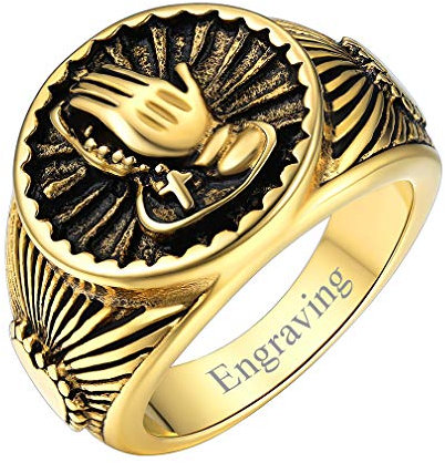 FaithHeart personalisierter Herren Siegelring 18K personalisierter Retro Betende Hände Fingerring Partnerring Freundschaftsring für damen herren