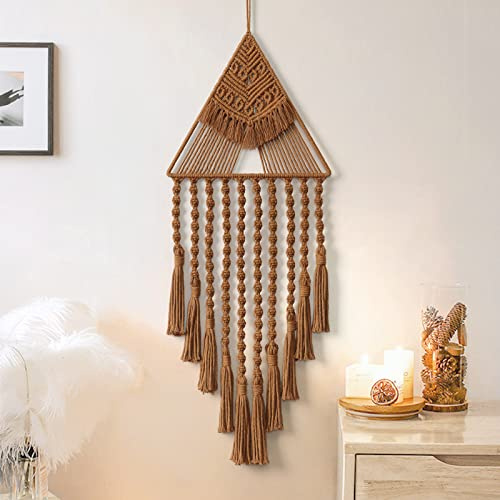 LOMOHOO Makramé vävd vägghängande drömfångare triangel tofs geometrisk konst boho bakgrund bohemisk heminredning väggkonst vacker lägenhet sovsal dörrdekoration (brun)