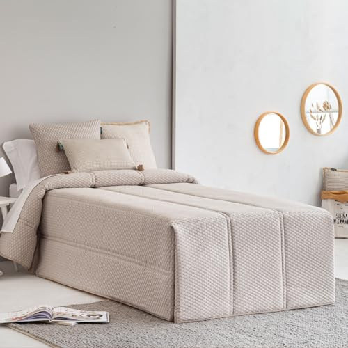 Lanovenanube Edredón conforter Burbuja Beig para dormitorios Juveniles e Infantiles, Meses de frío por su Relleno de 200 gr/m2. Medida Cama de 90. Tejido Pique 40% poliester/60% algodón