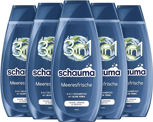 Schauma Schwarzkopf 3in1 Shampoo Meeresfrische (5x 400 ml), Haarshampoo für Haare, Körper und Gesicht, 3in1 Shampoo spendet dem Haar Feuchtigkeit und erfrischt