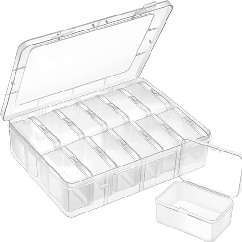 Small Clear Box Bead Storage Plastic Containers with Lid 12 Pcs Compartments Boxes for DIY Art Craft Beads Mini Seeds Jewellery Screw Button Small Items (22.5 * 17 * 5.7CM)